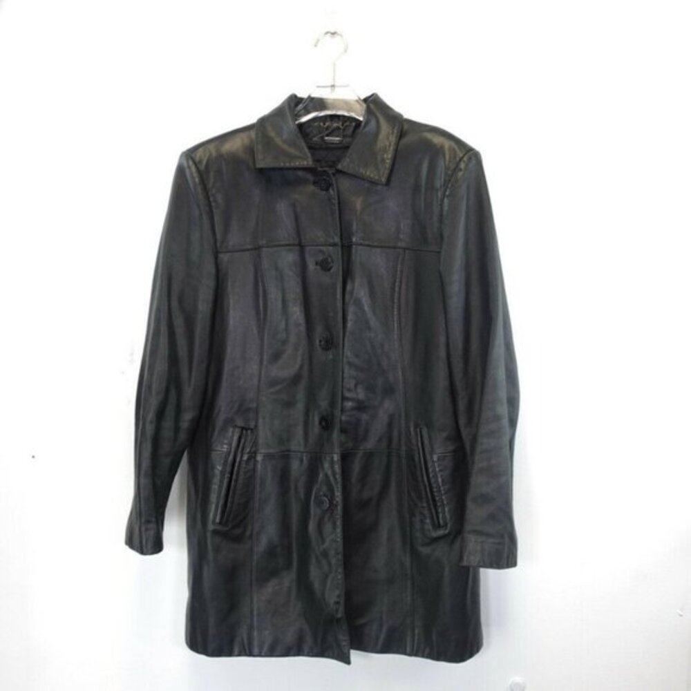 Vintage DANIER Canada Womens Black Leather Jacket‎ XL Long Coat Insulated Winter